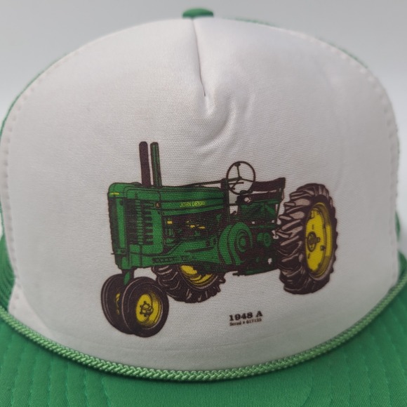 Vintage John Deere Hat Trucker Snapback Mesh 1948 Model A Tractor White Green - Picture 4 of 13